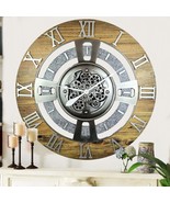 ENGLAND LINE WALL CLOCK ROUND 24 INCH WOOD &amp; STONE - $169.99