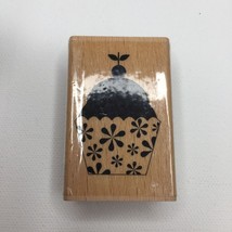 Hampton Art Wood Mounted Rubber Stamp Cute Floral Cupcake Party Cherry 2&quot; X 1.5&quot; - £7.98 GBP