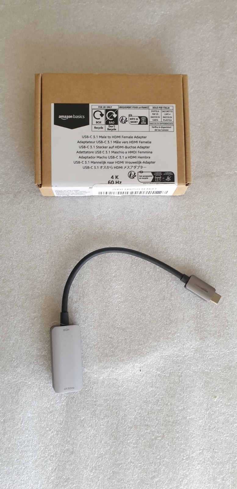 Amazon Basics USB-C 3.1 Male to HDMI Female Adapter 4k /60Hz - $9.99