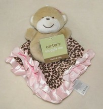 Carters Leopard Pink Brown Satin Ruffle Security Blanket Monkey Rattle B... - £27.37 GBP