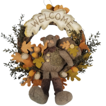 Fall Wreath Teddy Bear Autumn Door Decor Dan Dee Plush 13” diameter Welcome VTG - £23.92 GBP
