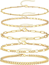Dainty Gold Chain Bracelets Set, 14K Gold Plated Link Chain  Adjustable 7&quot;+2&quot; - £20.50 GBP