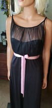 Vtg Henson Kickernick Elegant Black Nylon &amp; Illusion Chiffon Nightgown S... - £37.98 GBP