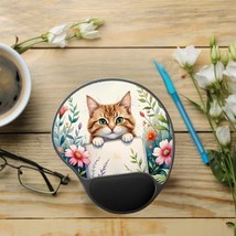 Floral Cat Mouse Pad with Wrist Rest for Office Decor - Cute Cat Design,... - $42.10 CAD