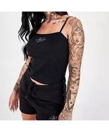 Nike Women&#39;s Futura Cami Tank Top Black Spaghetti Crop Sz Small - $334.98 MXN