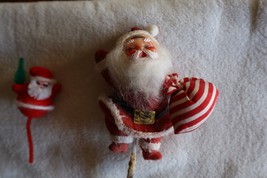 Rough Damaged Vintage Christmas Floral Pick Flocked Dancing Santa Claus ... - $213.11 MXN