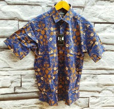 Indonesia Batik Shirt Short Sleeve Man Cotton Slim Fit L (See Chart Size) _bj3 - £40.45 GBP