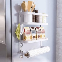 Magnetic Spice Rack, Magnetic Shelf with Paper Towel Holder 2 Tier Kitchen Refri - £35.36 GBP