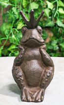 Rustic Cast Iron Whimsical Toad Frog Prince With Crown Figurine Paperweight - $19.99