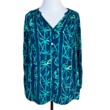 Lilly Pulitzer Top Womens XS Blue Button Up V-Neck Long Sleeve Tropical ... - £23.89 GBP