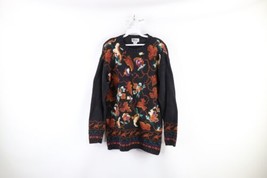 Vintage 90s Streetwear Womens Small Faded Abstract Flower Knit Crewneck Sweater - $59.35