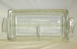 Depression Clear Relish Dish Dotted Ribbed Floral Rectangle 3-Part - $39.59