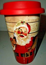 COCA-COLA Santa Gibson Ceramic Travel Mug Tumbler Red Silicone Lid 12oz Holiday - £12.56 GBP
