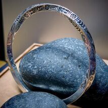 S9999 Silver Filled Vermeil Twitter Punk Bangle &amp; Burmese Black Ink Jade... - $151.09+