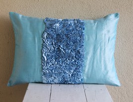 Sky Blue Love - Sky Blue Silk Decorative Lumbar Pillow Cover - £21.55 GBP+