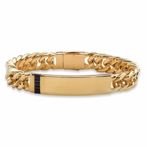 Mens 14K Gold Black Onyx Square Cut 8&quot; Curb Link Bracelet Gp - £150.27 GBP