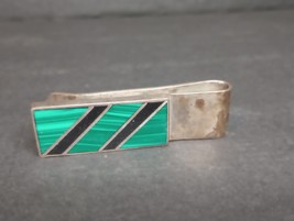 Vintage Mexican sterling silver and Malachite money clip uncleaned - £54.73 GBP