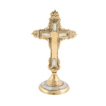 Mother of Pearl Brass Blessing Altar Liturgical Cross with Stand 18cm 7&quot;  - £20.69 GBP