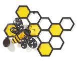 Bee Honeycomb Solar Plaque 23&quot; Long Hanging Glass Metal Garden Black Yellow - $64.34