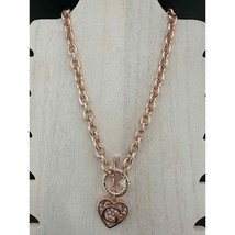 Guess Rose Gold Tone Necklace Toggle Closure Chain Link Rhinestone Heart - £22.92 GBP