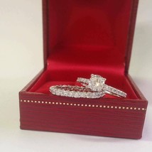 Engagement Wedding Ring Set 3.10Ct Round Cut Moissanite 14K White Gold in Size 5 - £258.70 GBP