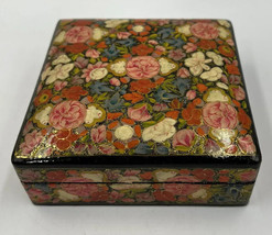 VINTAGE HANDMADE WOODEN LACQUERED COASTERS WITH BOX BY ALI BROTHERS - $42.99