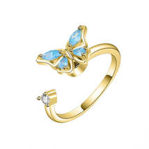 Crystal &amp; Cubic Zirconia 18K Gold-Plated Rotating Butterfly Open Ring - £11.18 GBP