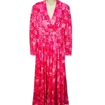Vintage 70s Handmade Maxi Dress Long Sleeve Pink Patchwork V-Neck Size S - $49.45