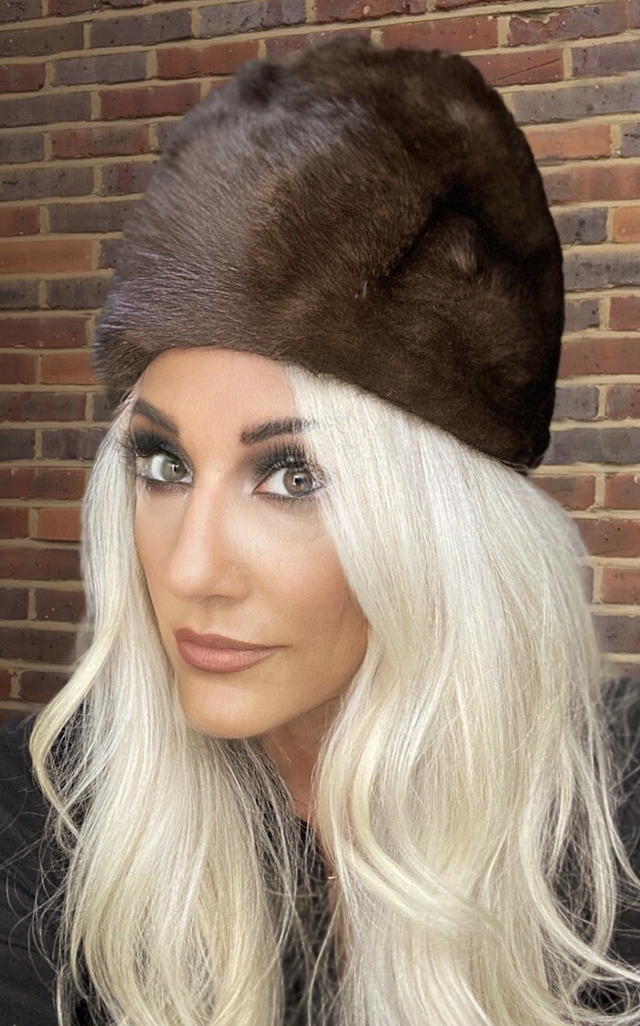 VTG Mink Fur Hat Dark Brown Amrose New York 21 3/4" Cool Shape Near Mint 1960s Item image 6