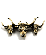 Three Longhorn Steer Head Pin Western Cowboy Ranch Rodeo Gold Tone Bull ... - €12,86 EUR