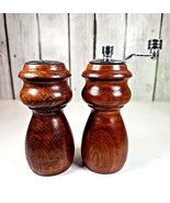 M Lucas Teak Salt Shaker Pepper Grinder Set Steel Gear MidCentury Wood 5... - $18.80