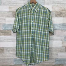 Brooks Brothers Short Sleeve Button Down Shirt Green Blue Plaid Mens Medium - £23.21 GBP