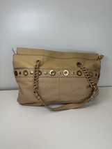 Badgley Mischka Large Tote Beige Handbag Genuine Leather Chain Hardware  - $18.69
