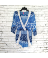 Special One Romper Women Large Blue Multi Print Bell Sleeve Crochet V Ne... - £16.64 GBP