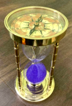 Vintage Antique Brass Sand Timer Gold Finish Hourglass With Maritime new Compass - £42.79 GBP