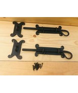 2 LARGE IRON LOCKS SLIDING DOOR LOCK AND LATCH BARN DEAD BOLT FANCY HAND... - $51.07 CAD