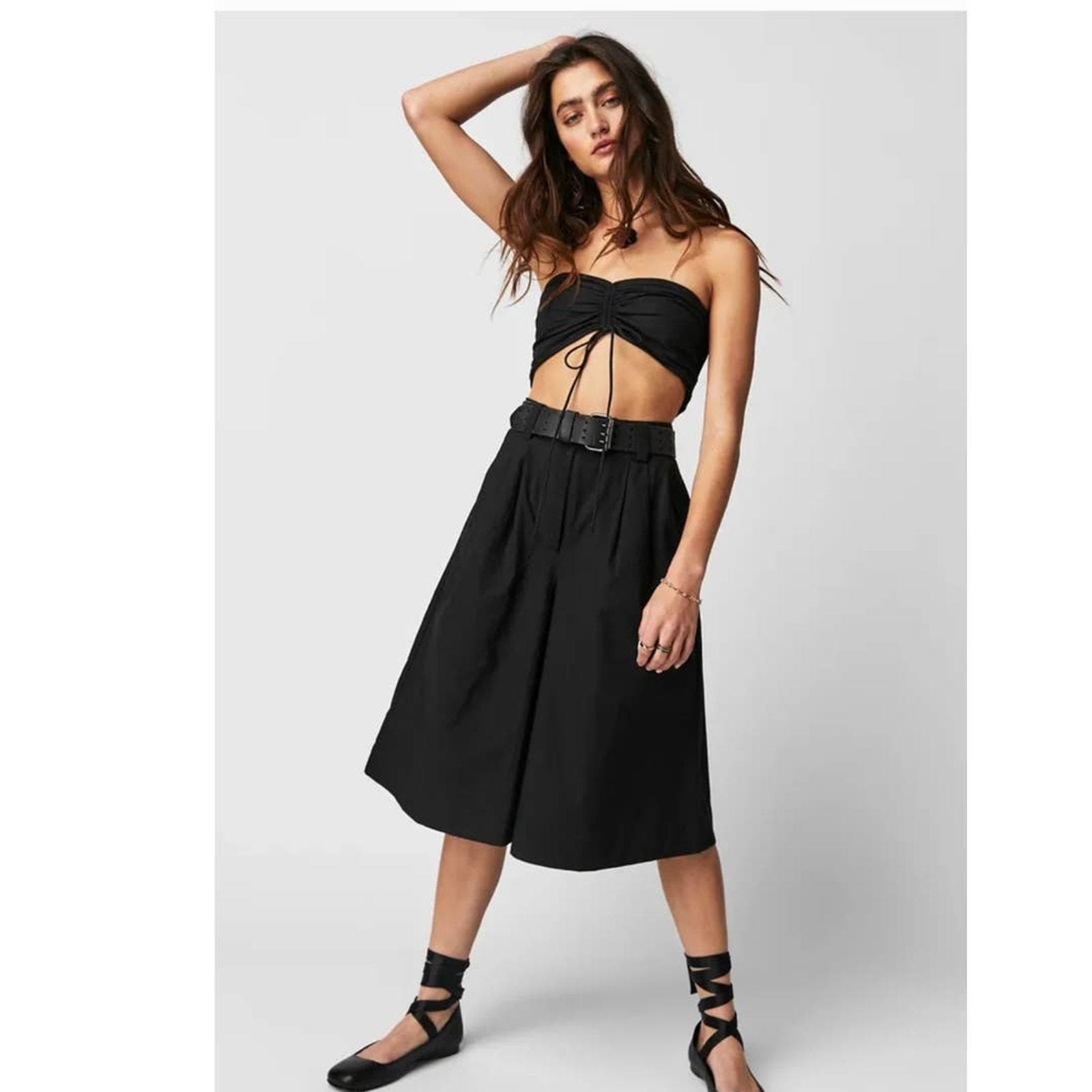 New FREE PEOPLE Minnie Set $148 SIZE 0 Black WIDE-LEG LONGLINE SHORTS - $99.00