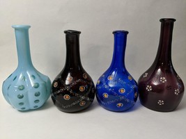 4 Antique Barber Bottles Amethyst Cobalt Blue Opalescent Glass - £256.39 GBP