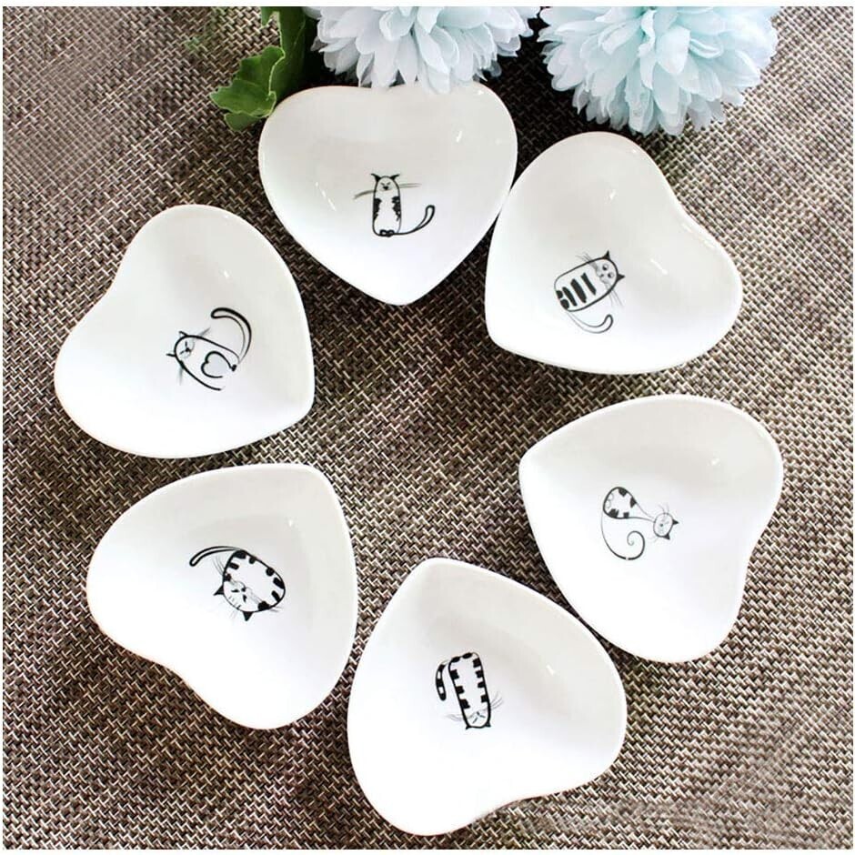 Cute Cat Ceramic Side Sauce Dishes Mini Heart shape 2.95 X 2.75 X 1 INCH - $17.82