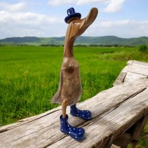 Decorative Wooden Duck Wellies Hat Bamboo Bird Sculpture Statue Stands Goose - £33.53 GBP