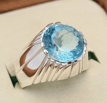 5Ct Good Oval Cut Natural Blue Aquamarine Gemstone 14K White Gold Plated Ring - £169.39 GBP