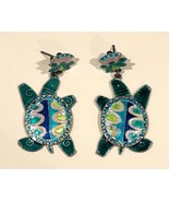 Zarah Blue &amp; Green Enamel Turtle Dangle Earrings Sterling SIlver Plated - £20.41 GBP