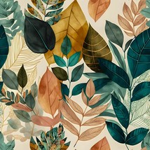Boho Brown/Green/Yellow Leaf Botanical Plants Peel And Stick Wallpaper Vintage - £28.32 GBP