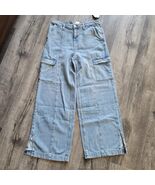 New NWT Women&#39;s Time &amp; Tru Cotton Blend Wide Leg Cargo Blue Jeans Pants ... - $316.57 MXN