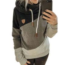 Autumn Women Three-Color Stitching Drawstring Hooded Casual Fashion With Cap Col - £71.81 GBP