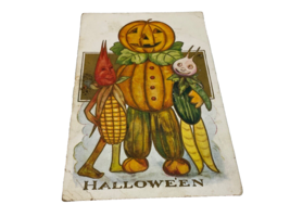 1909 Antique Halloween Postcard Jack-O-Lantern Man In Vegetable Patch Embossed  - £17.75 GBP