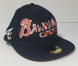 Atlanta Braves Hat Cap New Era 59FIFTY Size 7 1/2 Blue Big See Through Logo Rare - £38.30 GBP