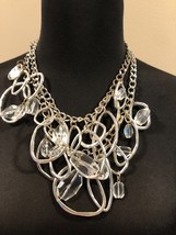 Chico’s Multi Strands Silver Metal Chains Clear Acrylic Chunks Necklace 18&quot;- 24&quot; - £23.53 GBP