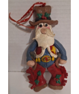 Vtg Santa Ornament with Cowboy Hat Chaps Big Belt Buckle Christmas Hand ... - $11.64