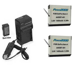 2X AHDBT-401 Batteries + Charger for GoPro HERO4 CHDHY-401 CHDHX-401 CHD... - £23.73 GBP